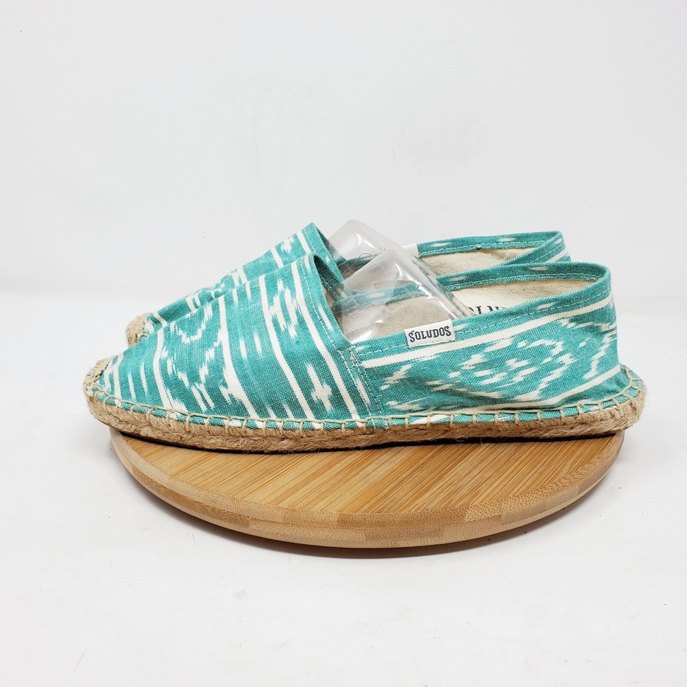 Soludos Espadrilles Womens 8.5 Blue Green Canvas Shoes Southwest Print Turquoise